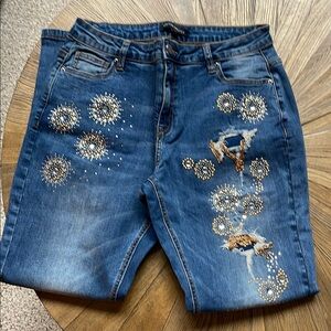 Boston Proper Blue Straight Leg Jeans with Silver Accents
